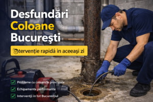 Desfundări coloane București – intervenție rapidă pentru desfundare coloană canalizare în subsol